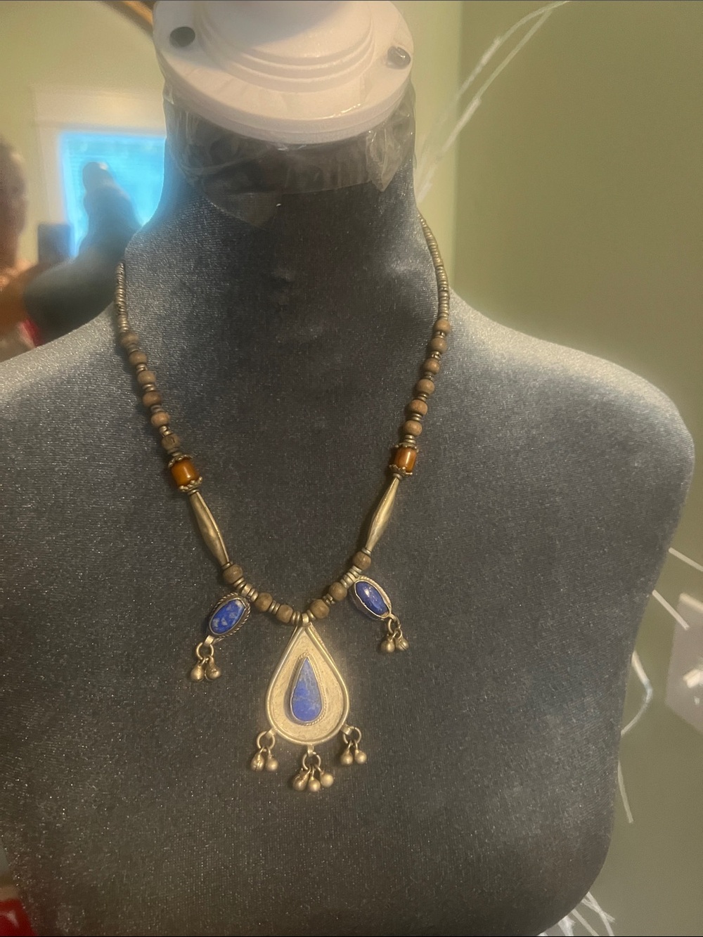 Nordstrom Antique Gold-Tone Necklace with Blue Teardrop Accents
